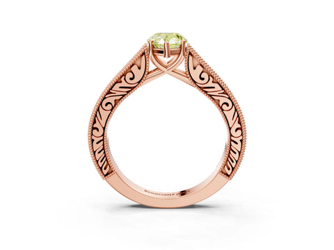 Rose gold Fancy Yellow Pear Cut Cut Pave Band Milgrain Solitaire Ring_3