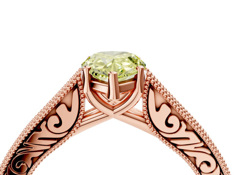 Rose gold Fancy Yellow Pear Cut Cut Pave Band Milgrain Solitaire Ring_4