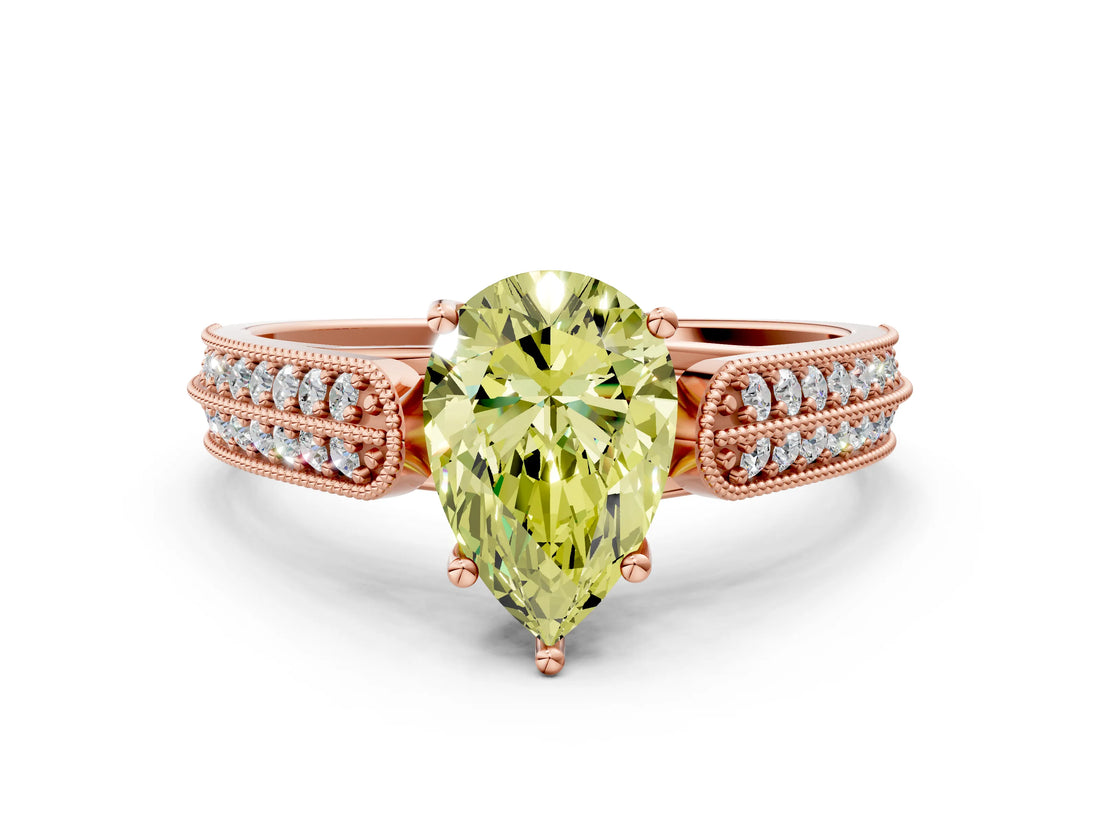 Rose gold Fancy Yellow Pear Cut Cut Pave Split Shank Engagement Ring with Four-Prong Setting