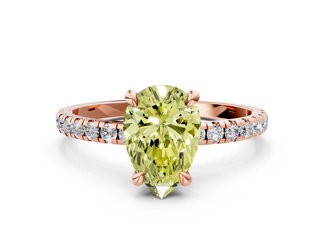 Rose gold Fancy Yellow Pear Cut Diamond Brilliant Solitaire Ring with Pavé Band and Four-Prong Setting_18