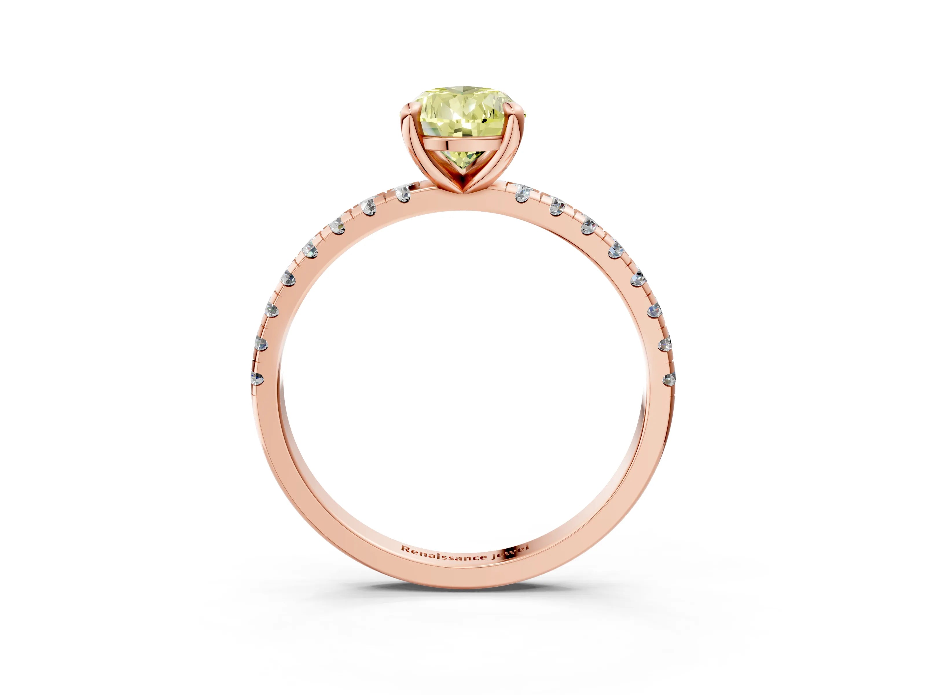 Rose gold Fancy Yellow Pear Cut Diamond Brilliant Solitaire Ring with Pavé Band and Four-Prong Setting_3