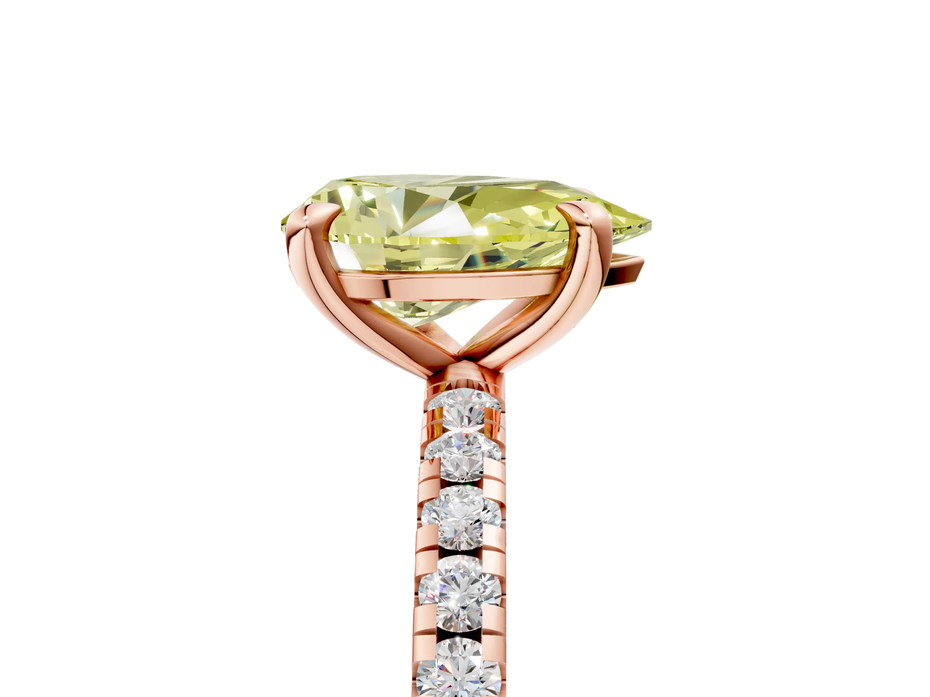 Rose gold Fancy Yellow Pear Cut Diamond Brilliant Solitaire Ring with Pavé Band and Four-Prong Setting_5