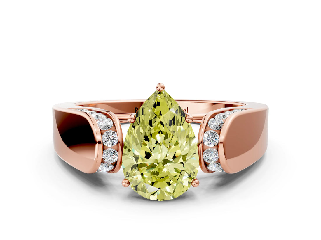 Rose gold Fancy Yellow Pear Cut Diamond Channel Set Solitaire Ring with Four-Prong Setting_12