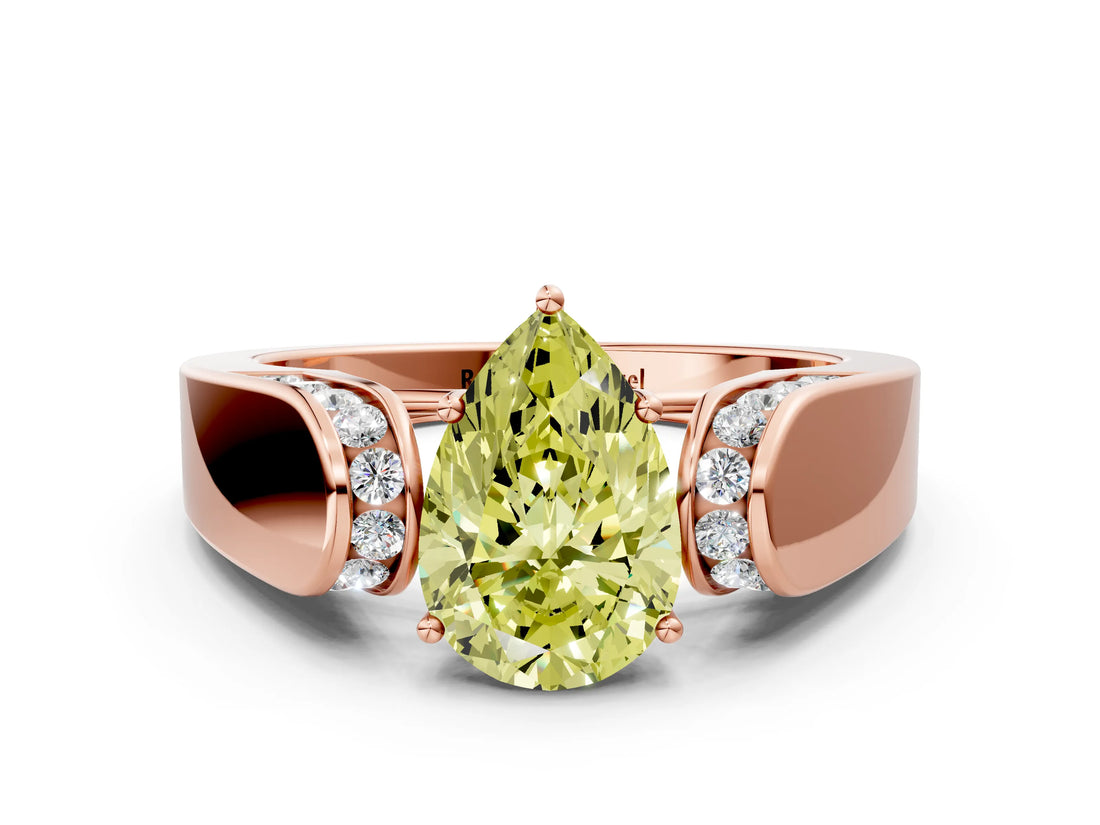 Rose gold Fancy Yellow Pear Cut Diamond Channel Set Solitaire Ring with Four-Prong Setting_36