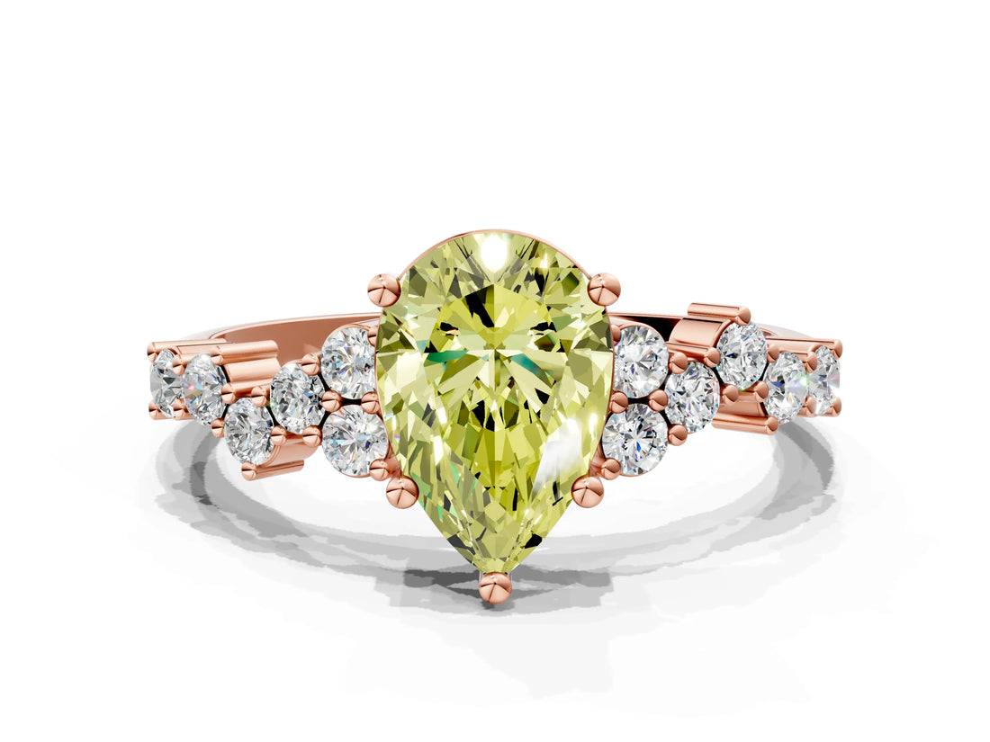 Rose gold Fancy Yellow Pear Cut Diamond Cluster Pavé Band with Four-Prong Setting_3