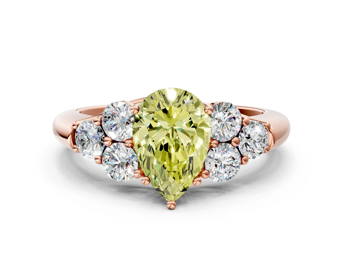 Rose gold Fancy Yellow Pear  Cut Diamond Cluster Ring with Round Accent Stones and Prong Setting on a Classic Band_52