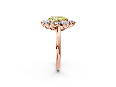 Rose gold Fancy Yellow Pear Cut Diamond Cluster Ring with Round and Baguette Stones, Split Shank Band, Prong Setting_2