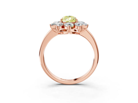 Rose gold Fancy Yellow Pear Cut Diamond Cluster Ring with Round and Baguette Stones, Split Shank Band, Prong Setting_3