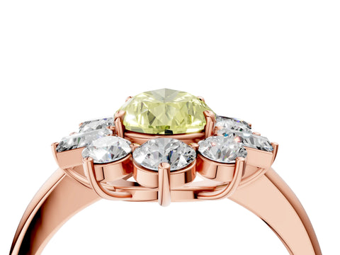 Rose gold Fancy Yellow Pear Cut Diamond Cluster Ring with Round and Baguette Stones, Split Shank Band, Prong Setting_4