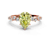 Rose gold Fancy Yellow Pear Cut Diamond Cluster Side Stone Solitaire Ring with Prong Setting_53