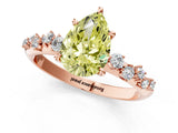 Rose gold Fancy Yellow Pear Cut Diamond Cluster Side Stone Solitaire Ring with Prong Setting_54