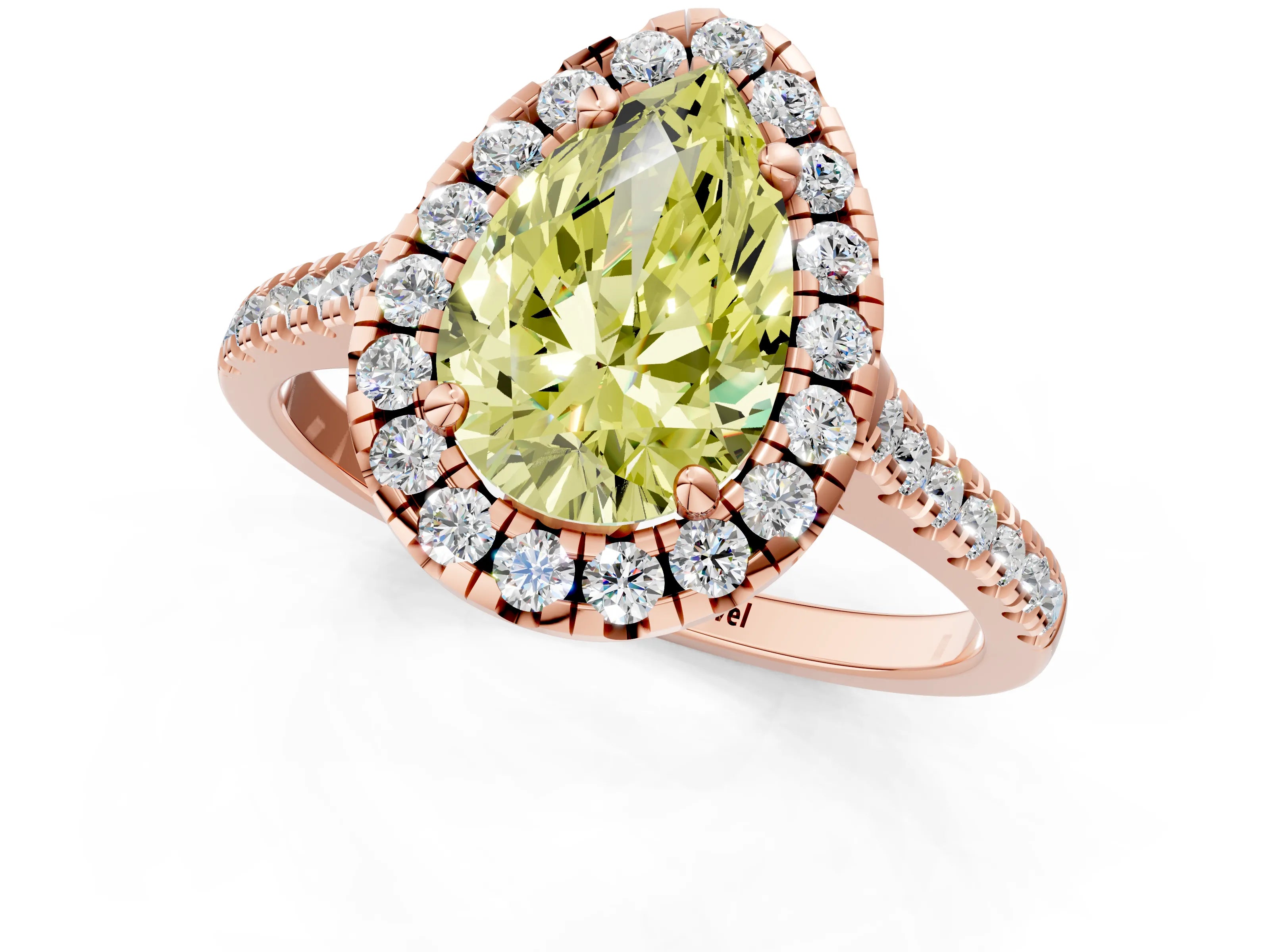Rose gold Fancy Yellow Pear Cut Diamond Cushion Halo Ring with Pavé Band_1