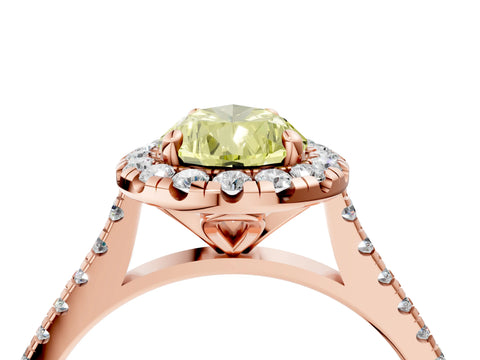 Rose gold Fancy Yellow Pear Cut Diamond Cushion Halo Ring with Pavé Band_4
