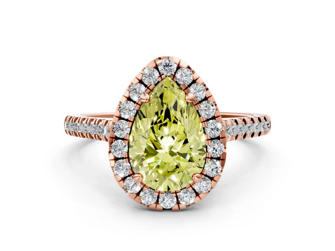 Rose gold Fancy Yellow Pear Cut Diamond Cushion Halo Ring with Pavé Band