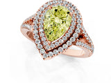 Rose gold Fancy Yellow Pear Cut Diamond Double Halo Ring with Pavé Band and Prong Setting_90