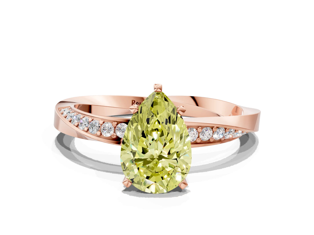 Rose gold Fancy Yellow Pear Cut Diamond Engagement Ring with Side Stone Accents and Four-Prong Setting_60