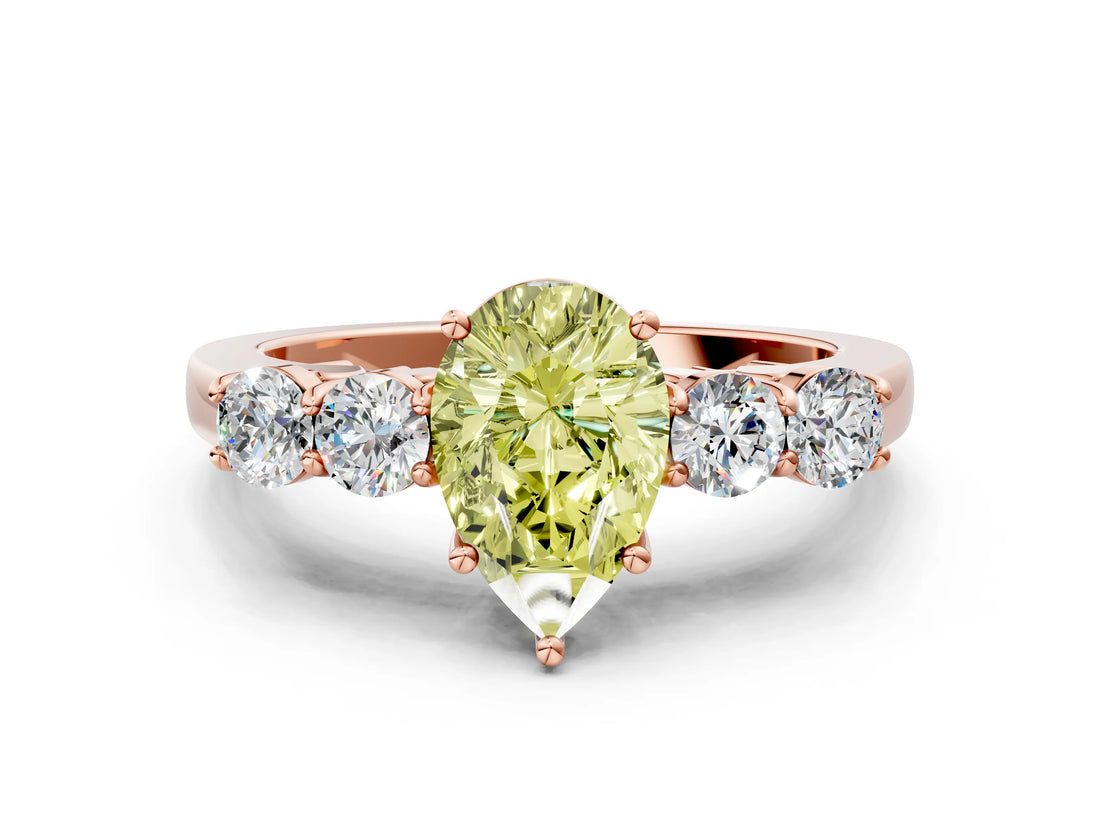 Rose gold Fancy Yellow Pear  Cut Diamond Five-Stone Prong Set White Gold Ring_32