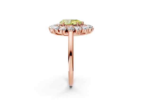 Rose Gold Pear-Shaped Floral Double Halo Engagement Ring Setting for Fancy Yellow Center