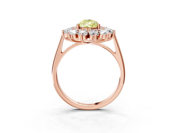 Rose Gold Pear-Shaped Floral Double Halo Engagement Ring Setting for Fancy Yellow Center