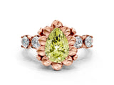 Rose gold Fancy Yellow Pear  Cut Diamond Floral Halo Engagement Ring with Shared Prong Setting 1