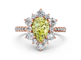 Rose gold Fancy Yellow Pear  Cut Diamond Floral Halo Pave Band with Prong Setting_37
