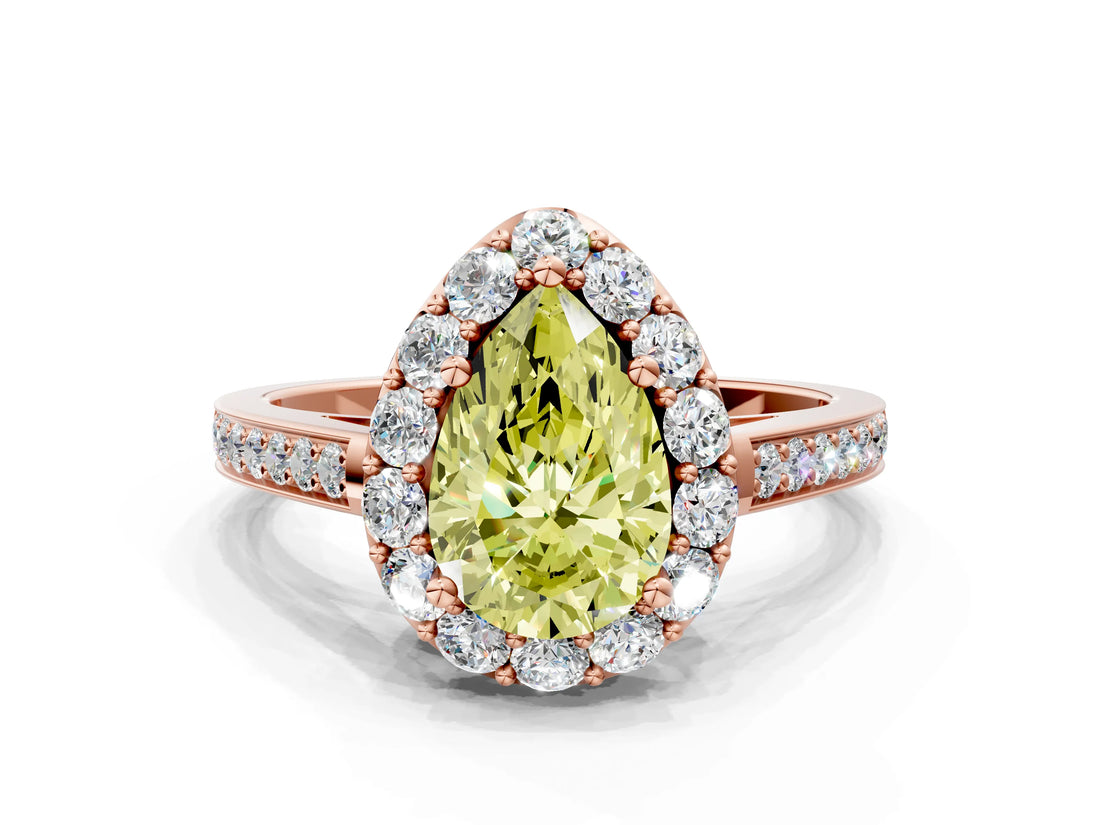 Rose gold Fancy Yellow Pear Cut Diamond Floral Halo Ring with Pavé Band and Prong Setting_3