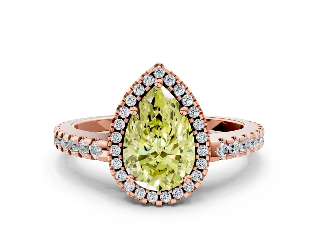 Rose gold Fancy Yellow Pear Cut Diamond Halo Engagement Ring with Pavé Band and Prong Setting_27