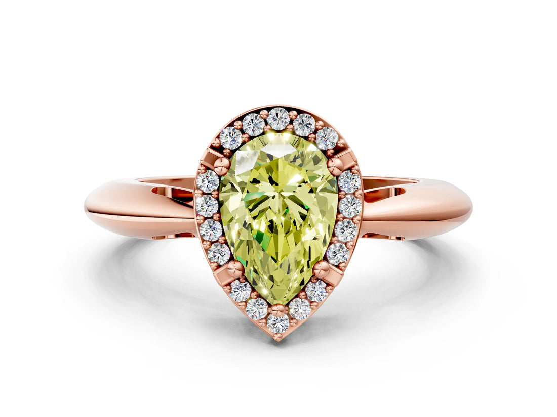 Rose gold Fancy Yellow Pear  Cut Diamond Halo Engagement Ring with Split Shank and Four-Prong Setting_90