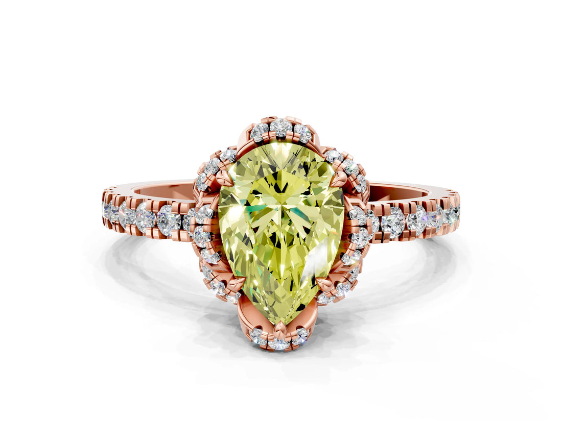 Rose gold Fancy Yellow Pear Cut Diamond Halo Pave Band with Four-Prong Setting_3
