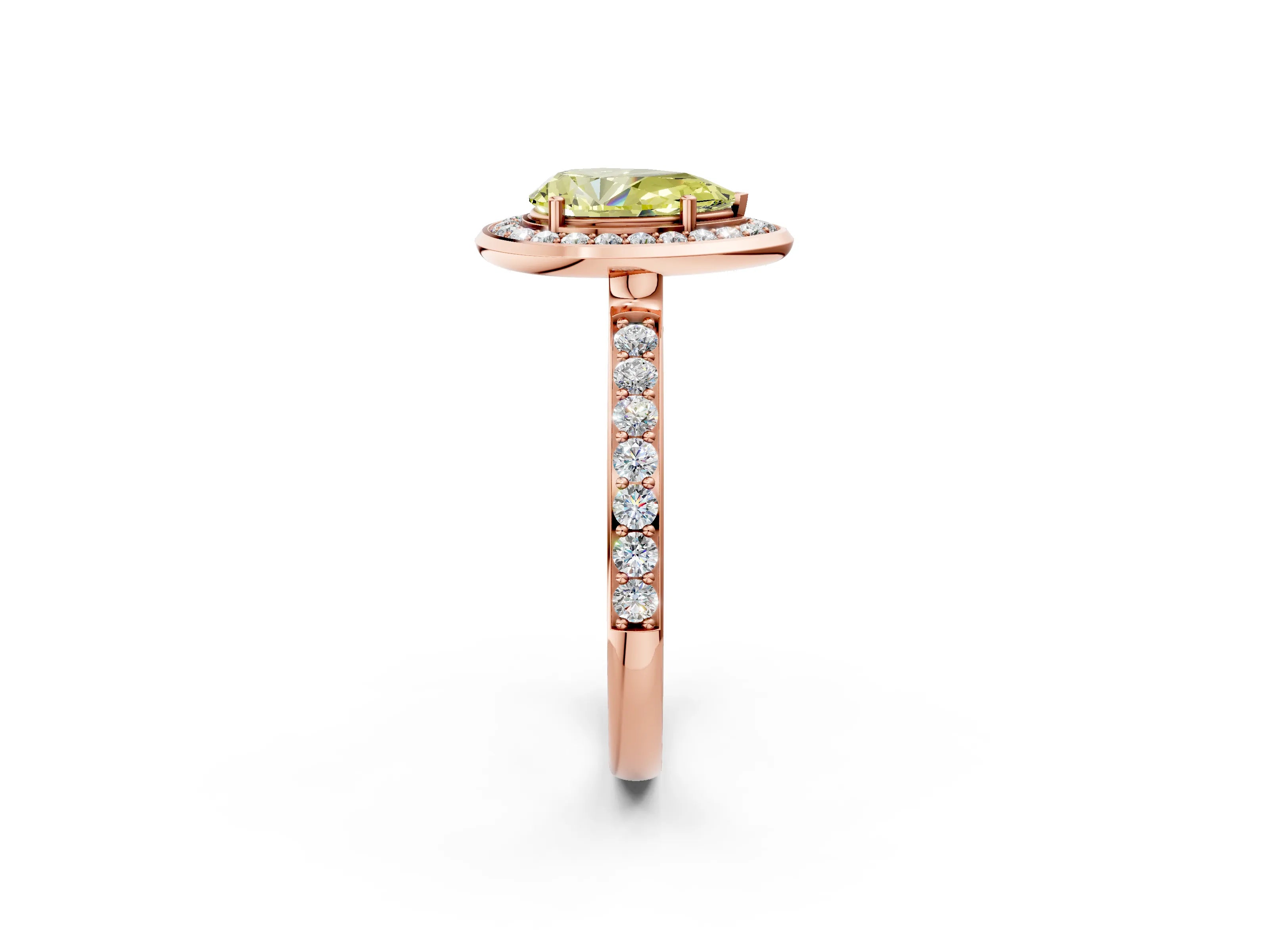 Rose gold Fancy Yellow Pear Cut Diamond Halo Ring with Bezel Frame and Pavé Band_2