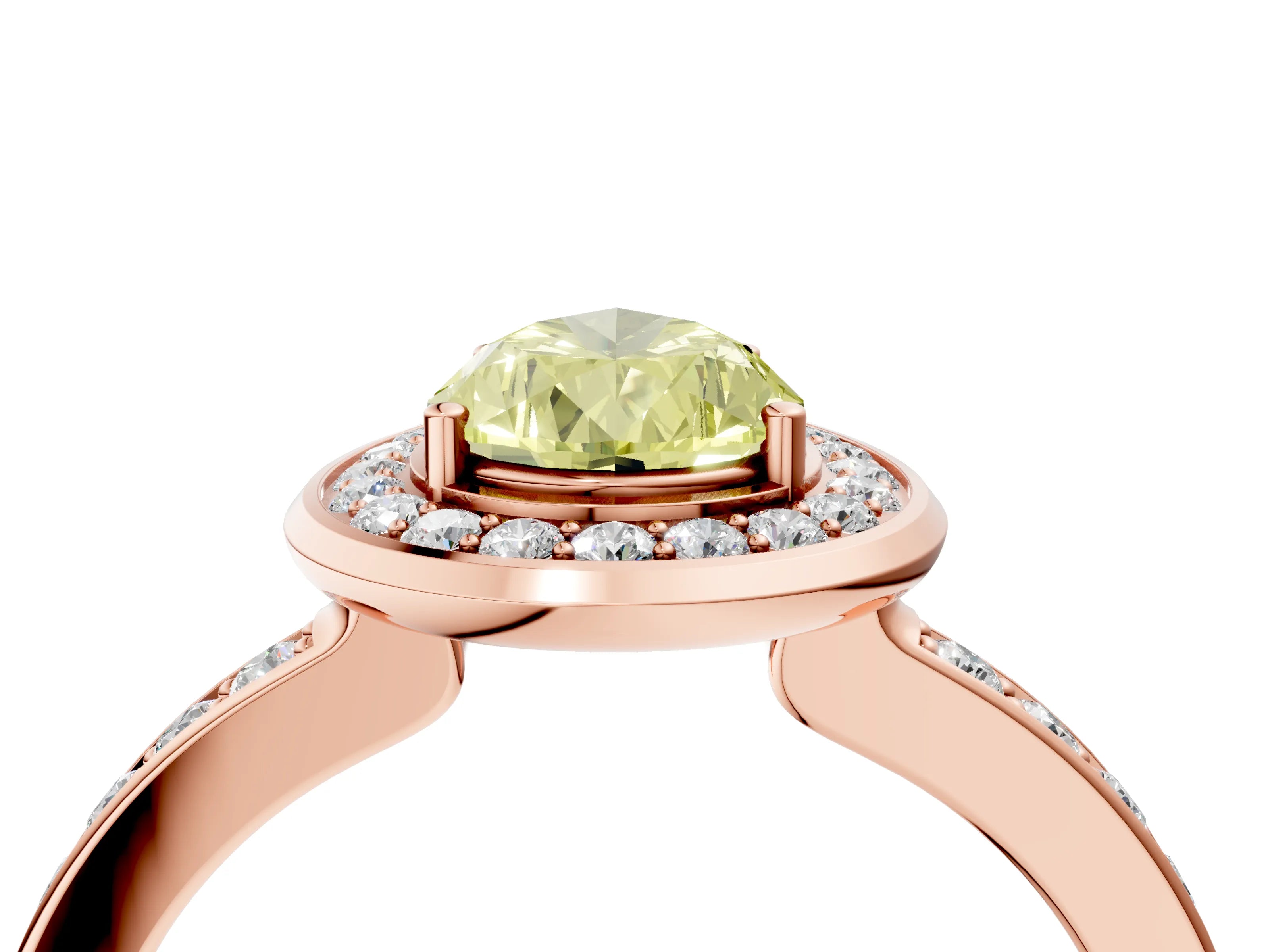 Rose gold Fancy Yellow Pear Cut Diamond Halo Ring with Bezel Frame and Pavé Band_4