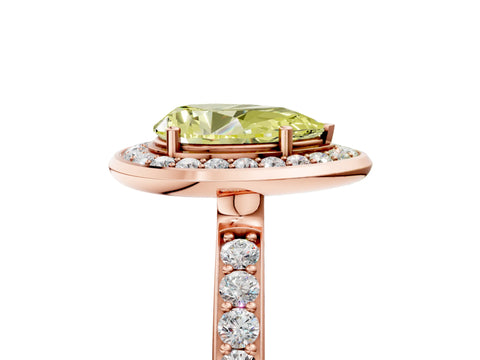 Rose gold Fancy Yellow Pear Cut Diamond Halo Ring with Bezel Frame and Pavé Band_5