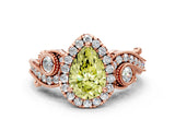 Rose gold Fancy Yellow Pear Cut Diamond Halo Ring with Milgrain Pavé Band and Four-Prong Setting_53