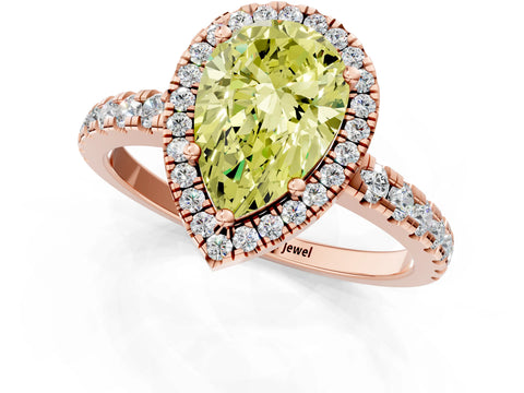 Rose gold Fancy Yellow Pear Cut Diamond Halo Ring with Pavé Band and Four-Prong Setting_1