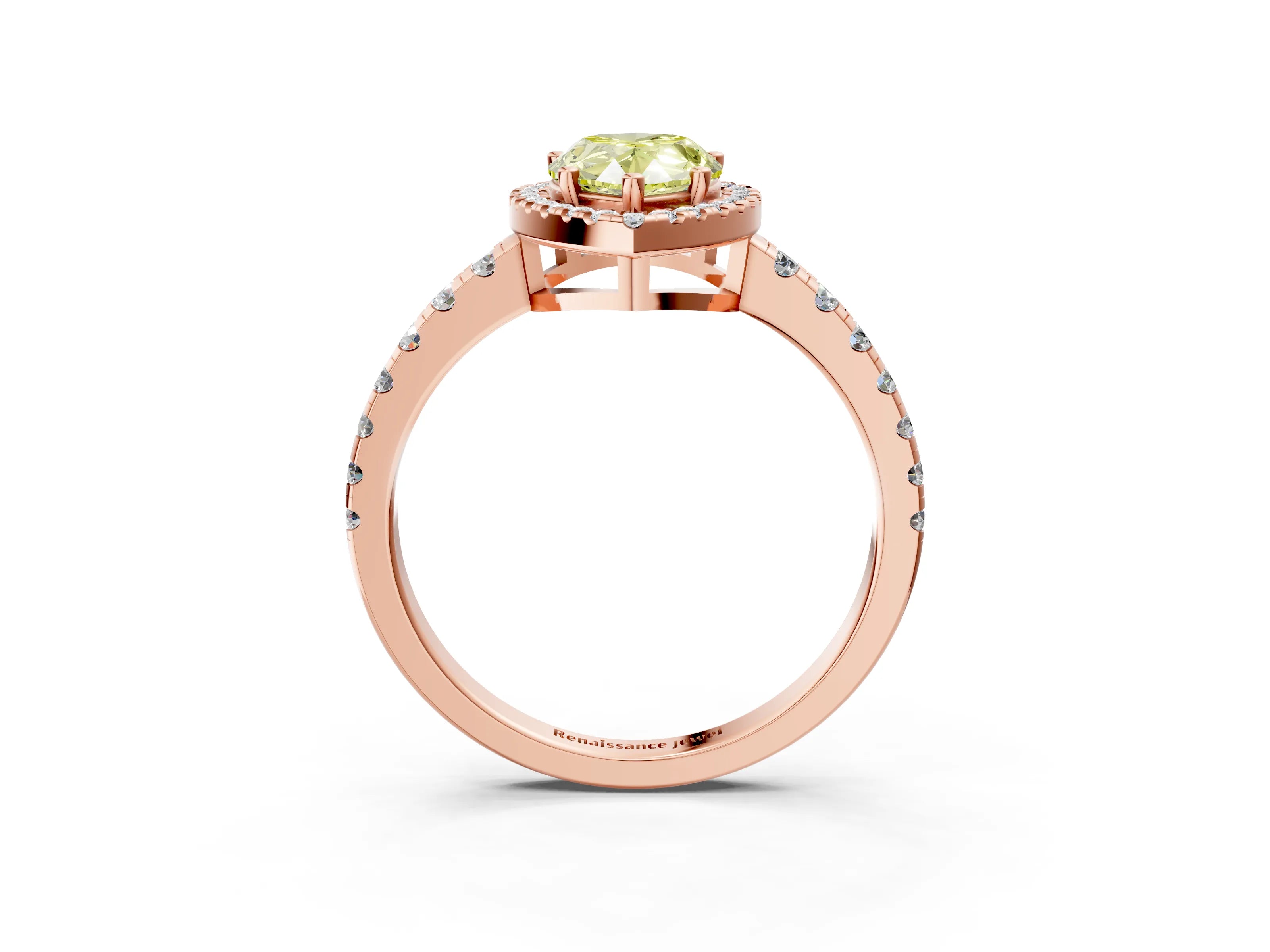 Rose gold Fancy Yellow Pear Cut Diamond Halo Ring with Pavé Band and Four-Prong Setting_3
