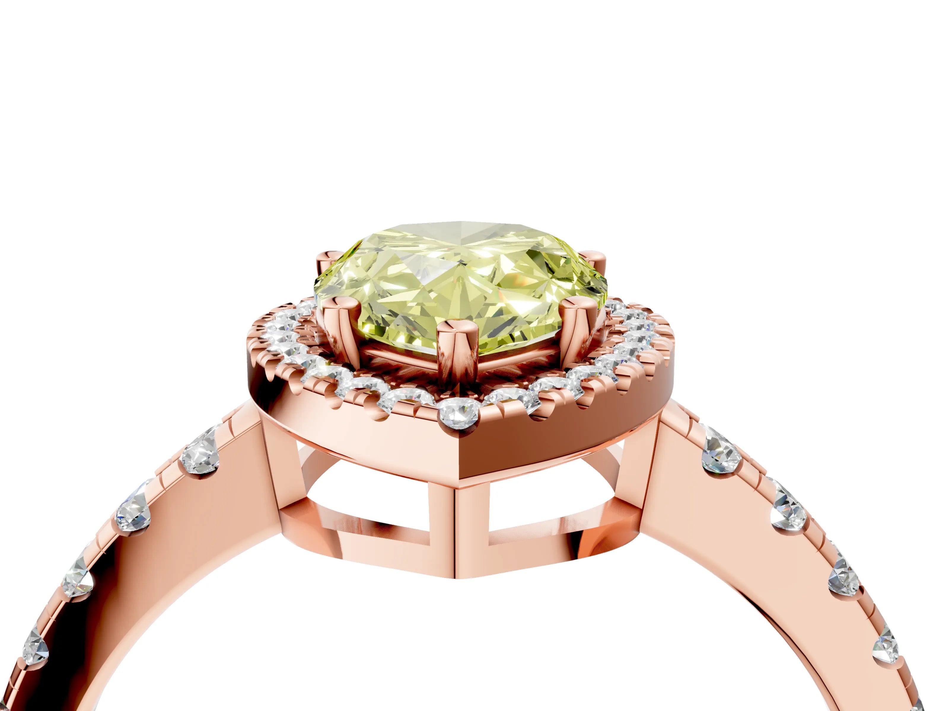 Rose gold Fancy Yellow Pear Cut Diamond Halo Ring with Pavé Band and Four-Prong Setting_4