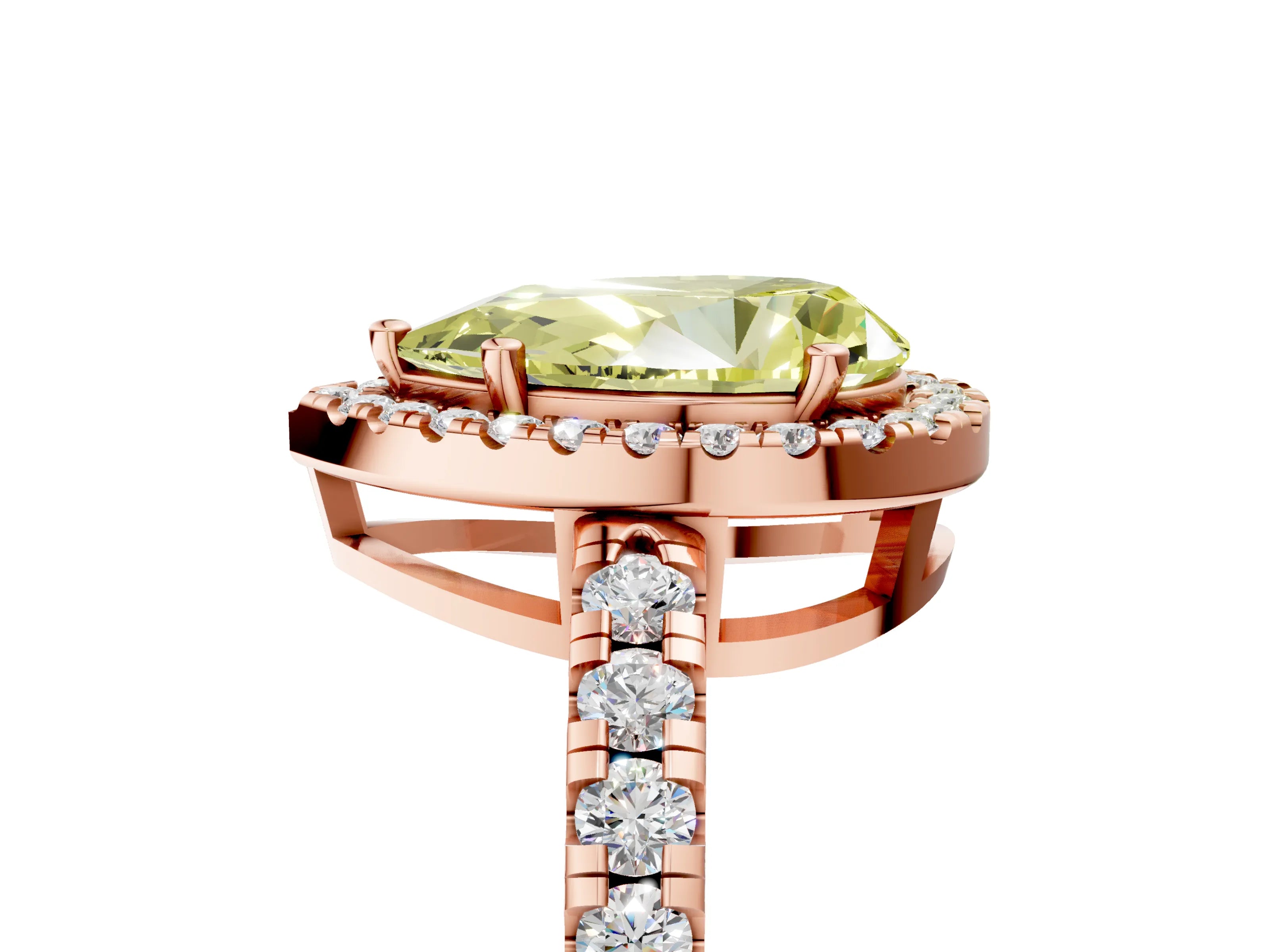 Rose gold Fancy Yellow Pear Cut Diamond Halo Ring with Pavé Band and Four-Prong Setting_5