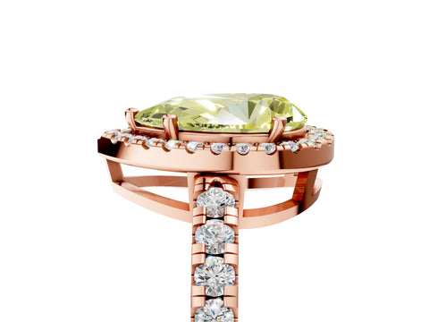 Rose gold Fancy Yellow Pear Cut Diamond Halo Ring with Pavé Band and Four-Prong Setting_5