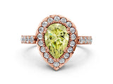 Rose gold Fancy Yellow Pear Cut Diamond Halo Ring with Pavé Band and Prong Setting