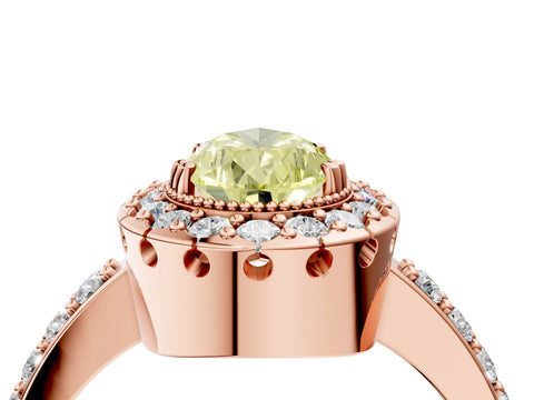 Rose gold Fancy Yellow Pear Cut Diamond Halo Ring with Pavé Band and Prong Setting_4