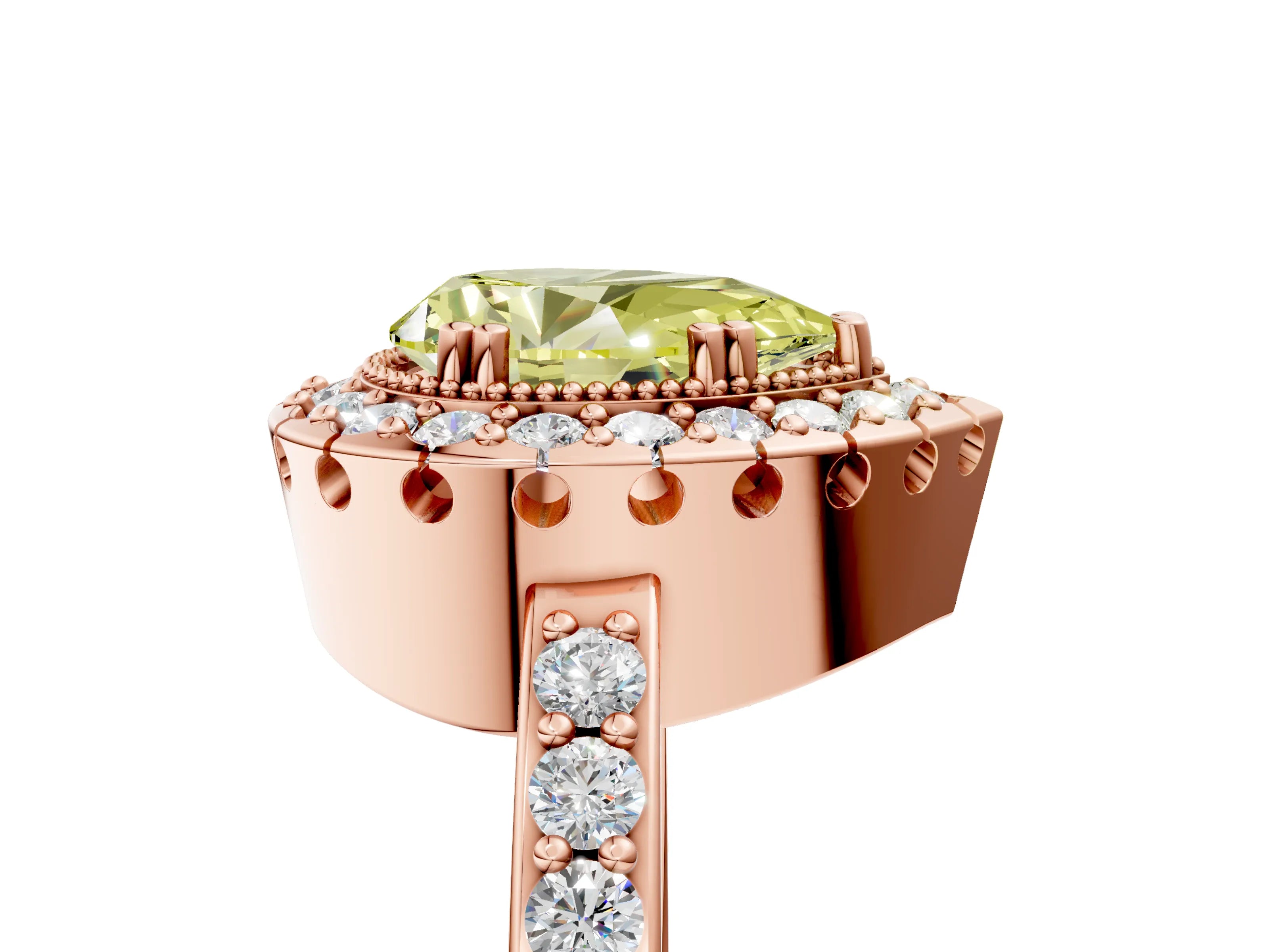 Rose gold Fancy Yellow Pear Cut Diamond Halo Ring with Pavé Band and Prong Setting_5