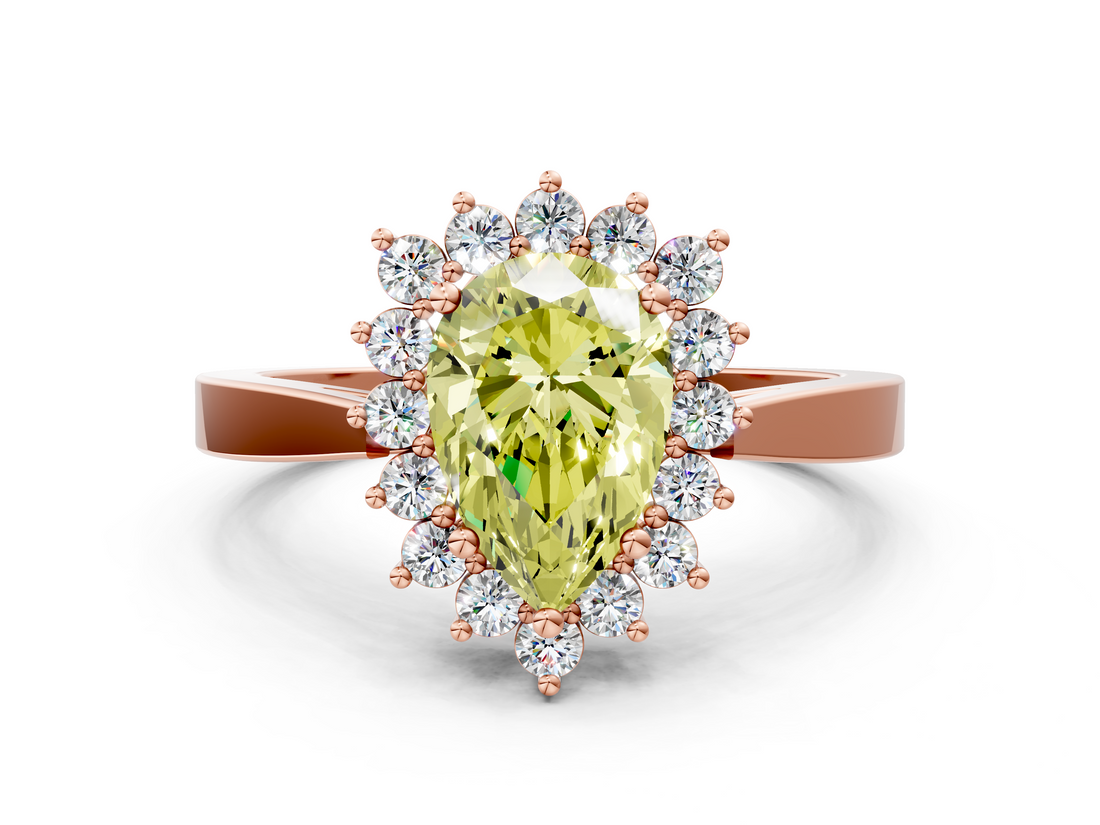 Rose gold Fancy Yellow Pear  Cut Diamond Halo Ring with Round Brilliant Halo and Solitaire Band_100