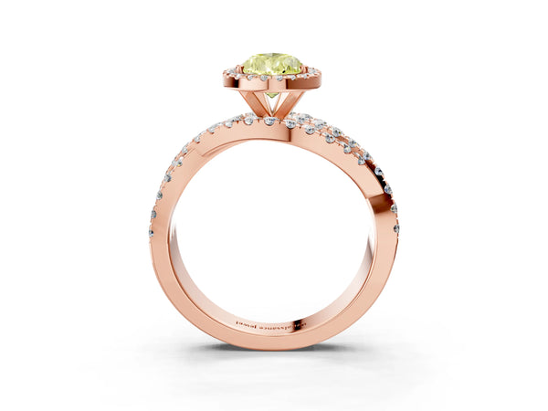 Rose Gold Pear-Shaped Halo Twist Engagement Ring Setting for Fancy Yellow Center