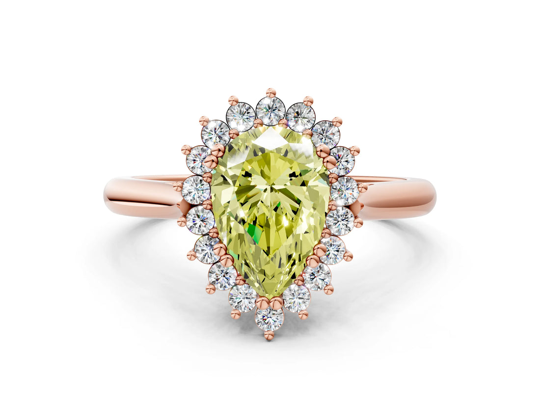 Rose gold Fancy Yellow Pear  Cut Diamond Halo Ring with Solitaire Band and Prong Setting_53
