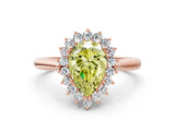 Rose gold Fancy Yellow Pear  Cut Diamond Halo Ring with Solitaire Band and Prong Setting_53