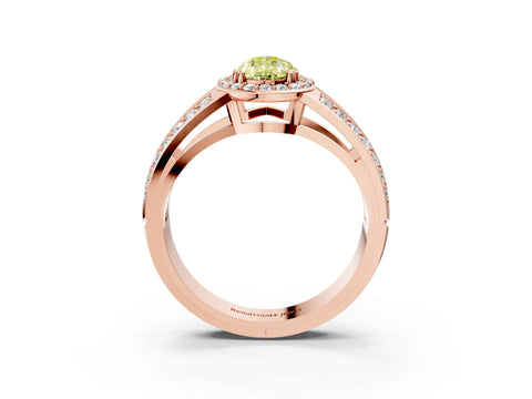 Rose gold Fancy Yellow Pear Cut Diamond Halo Ring with Split Shank Pavé Band and Four-Prong Setting_3