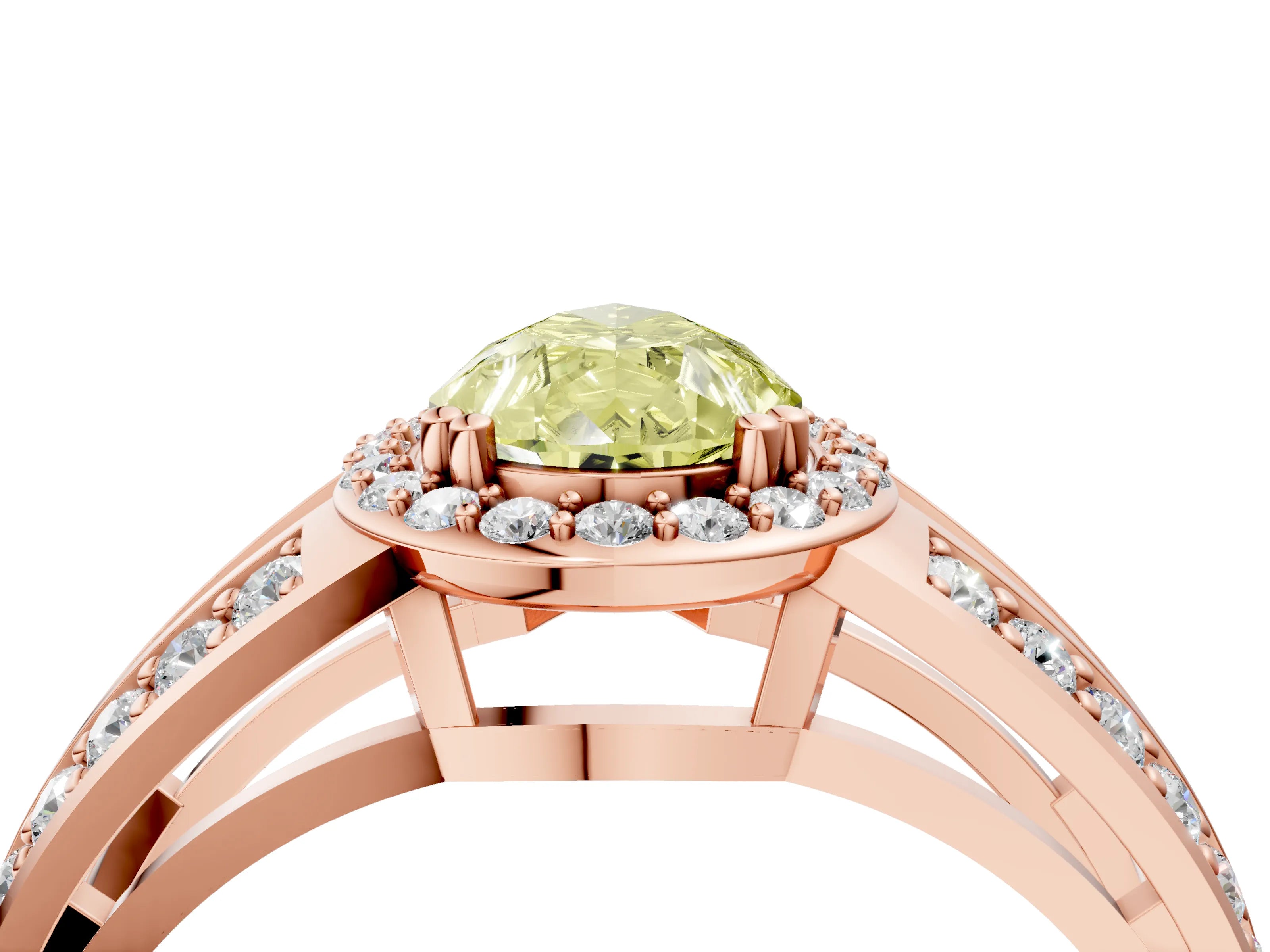 Rose gold Fancy Yellow Pear Cut Diamond Halo Ring with Split Shank Pavé Band and Four-Prong Setting_4