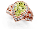 Rose gold Fancy Yellow Pear Cut Diamond Halo Ring with Split Shank and Bezel Accents and Four-Prong Setting_1