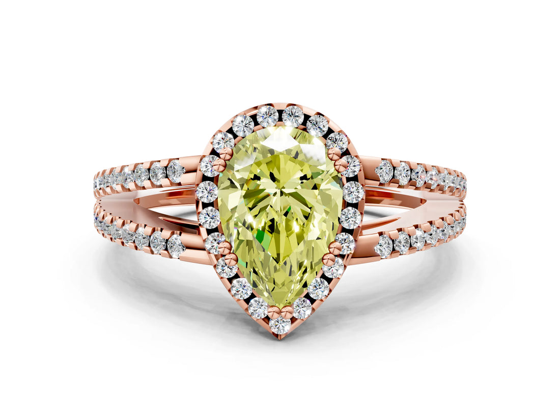 Rose gold Fancy Yellow Pear Cut Diamond Halo Split Shank Engagement Ring_58