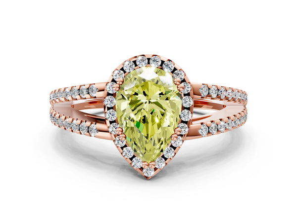 Rose gold Fancy Yellow Pear Cut Diamond Halo Split Shank Engagement Ring